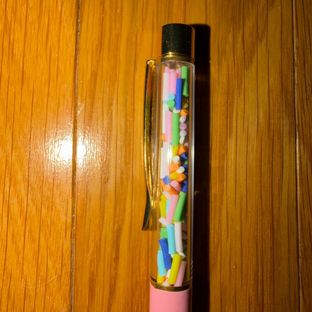 Pink Pen w/Sprinkles & Gold Accents. Black ink. NWOT - Picture 2 of 2